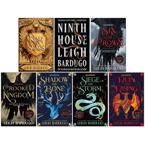 Cover of King of Scars/Ninth House/Six of Crows/Crooked Kingdom/Shadow and Bone/Siege and Storm/Ruin and Rising