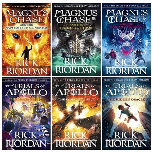 Cover of The Hidden Oracle / The Dark Prophecy / The Burning Maze / The Sword of Summer / The Hammer of Thor / The Ship of the Dead